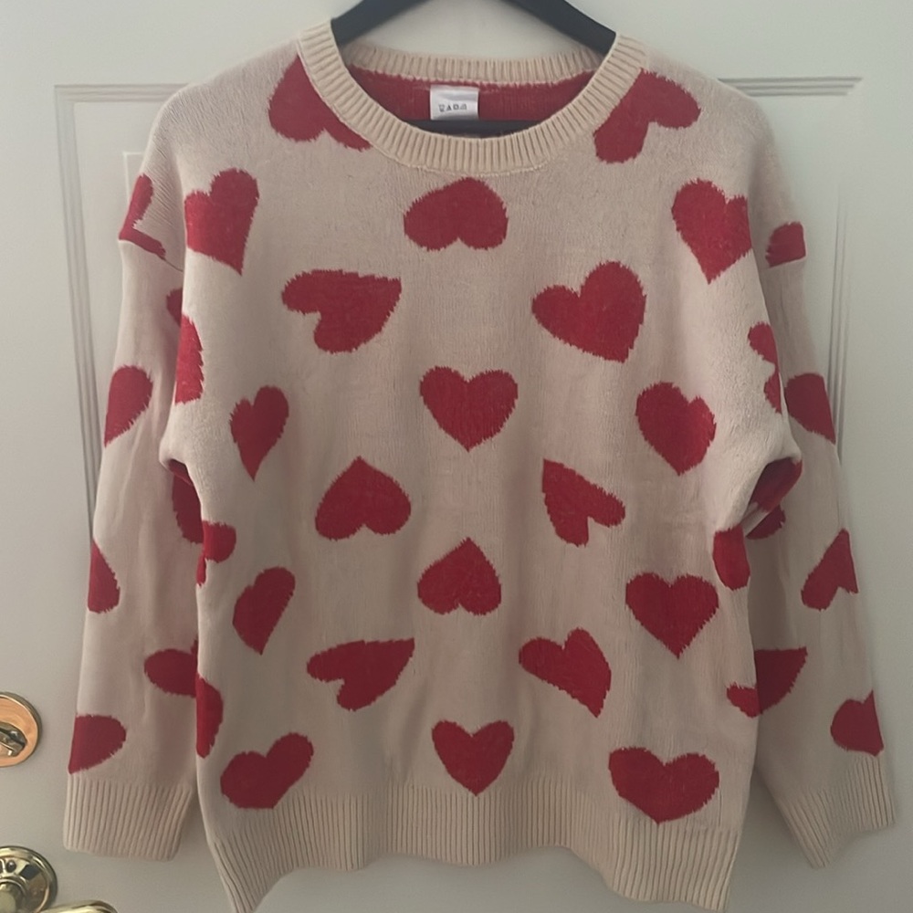 Aldi Valentine Heart Sweater - Red & Ivory Hearts- Size M - Picture 2 of 3